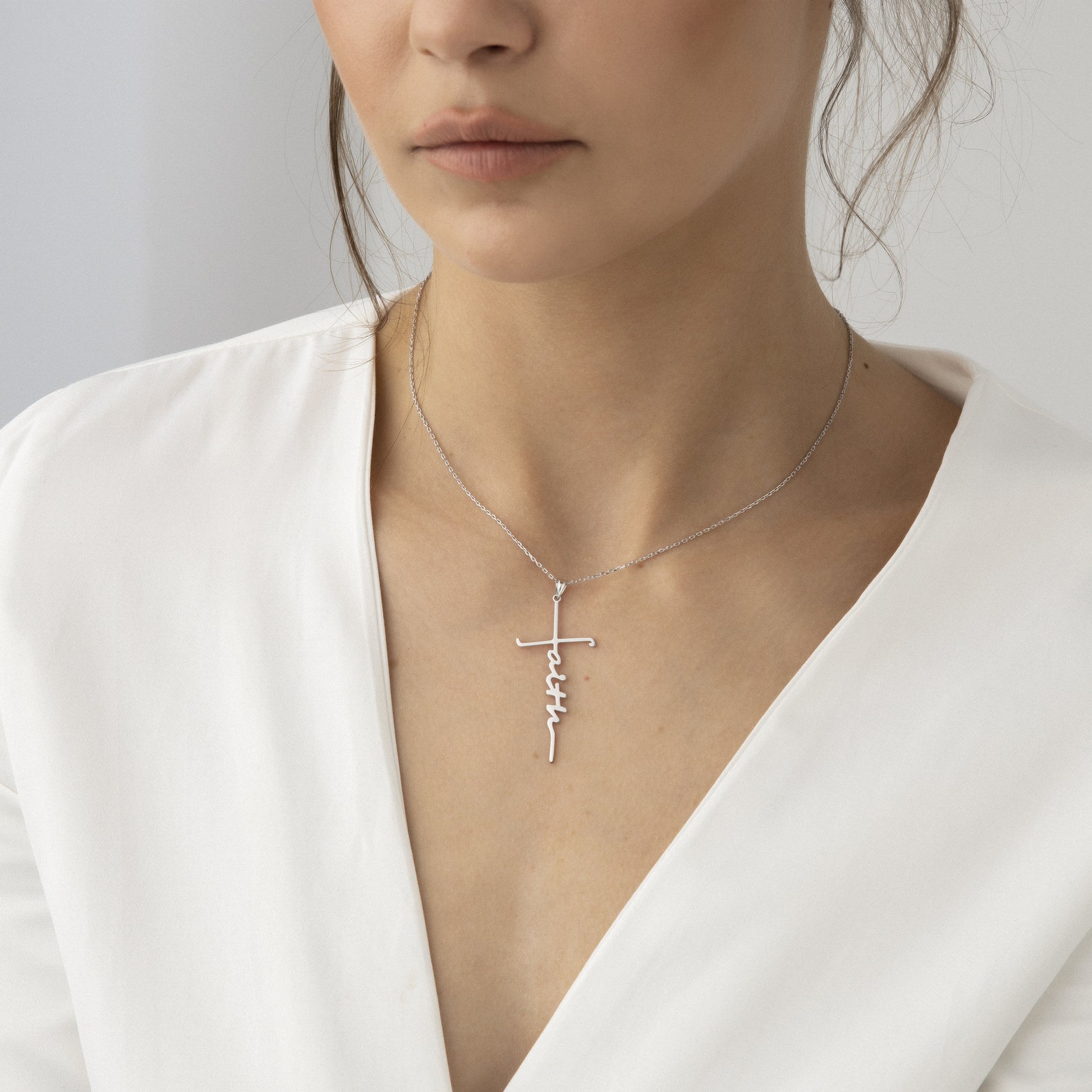 Faith Cross Necklace Dainty Religion Necklace Religious Etsy