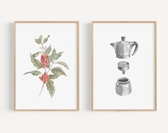 Art Print Set of 2 | Coffee plant Moka | watercolor