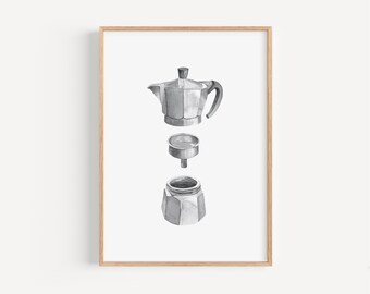 Art print espresso pot watercolor