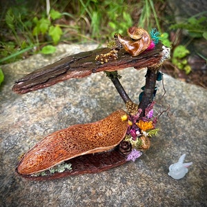 Fairy bed, rustic fairy bed, OOAK fairy bed, miniature bed