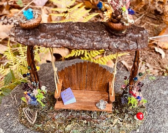 Handmade Fairy Swing, Fairy Bench, Miniature Terrarium Accessory