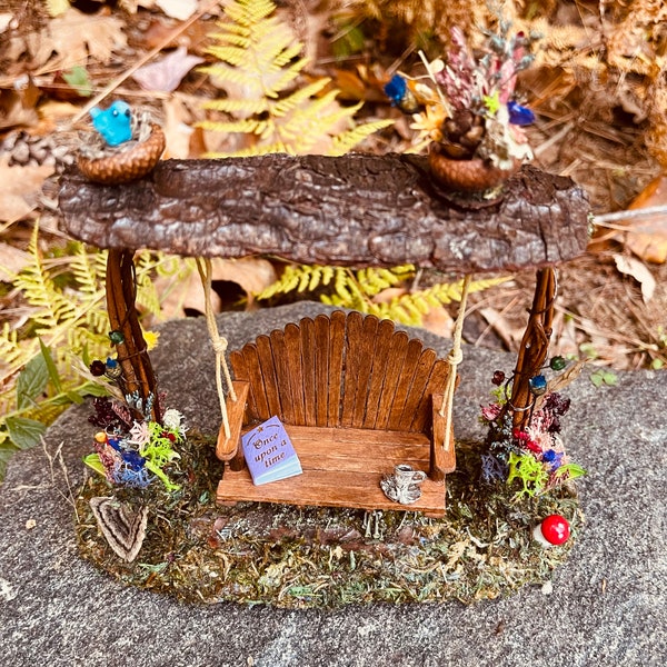 Fairy Swing, Fairy Garden Swing, Fairy Garden, Elf Swing, Miniature Swing, Terrarium Accessory, Handmade Fairy Swing