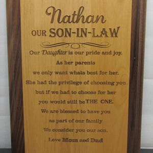 Custom Son-in-Law Plaque