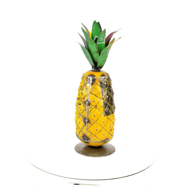 Metall Ananas im Vintage Shabby Stil aus recyceltem Blech 28x10 cm – Handarbeit Unikat Tisch + Küchen Deko Dekofigur - Gartenfigur Statur