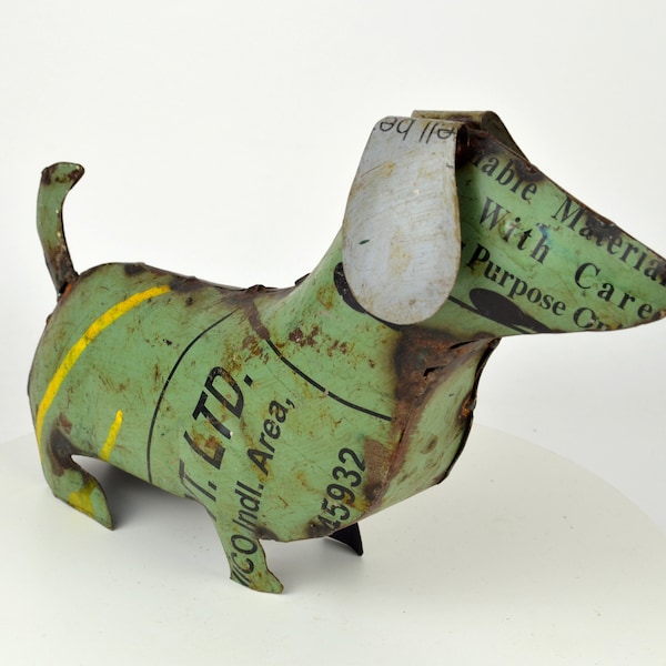 Metall Hund aus bedrucktem Blech - Vintage Shabby Stil. In Handarbeit hergestellt daher ein Unikat - Gartenfigur Dekofigur Tierfigur Rost