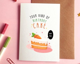 Carte d’anniversaire de gâteau aux carottes | Carte d’anniversaire aux carottes, carte de gâteau d’anniversaire, carte de gâteau aux carottes, carte d’anniversaire végétalienne, pour la meilleure amie, elle, lui