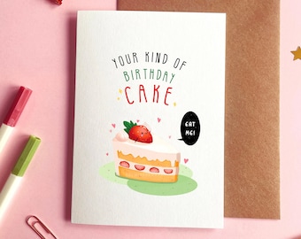 Strawberry Cake Birthday Card | Happy Birthday Card, Strawberry Cake Card, Cake Lover Card, Victoria Sponge Cake Card, Kawaii Food Card