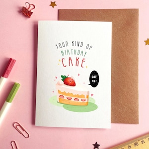 d'anniversaire gâteau aux fraises | Carte de joyeux anniversaire, carte de gâteau aux fraises, carte d'amateur de gâteau, carte de gâteau éponge Victoria, carte de nourriture kawaii