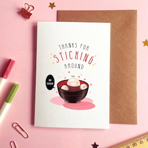 Thank You Card Sweet Mochi card, Kawaii Anniversary Card, Cute Mochi Card, Red Bean Soup Card, Japanese Mochi Card For Her, Card For Him image 1