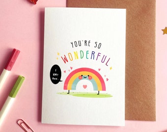 Rainbow Card | You’re So Wonderful Card, Rainbow Birthday card, Rainbow Anniversary card, Cute Rainbow Card For Her, For Him, Kawaii Rainbow