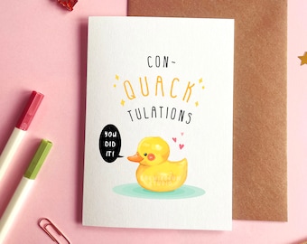 Congratulations Duck Card | You Did It Card, Rubber Duck Card, Celebration Exam Card, Cute Yellow Duck Card, Duck Pun Card, Graduation Card