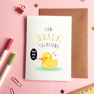 Congratulations Duck Card You Did It Card, Rubber Duck Card, Celebration Exam Card, Cute Yellow Duck Card, Duck Pun Card, Graduation Card image 1