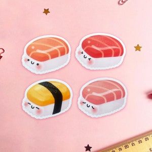 Sushi Stickers Pack Japanese Sushi Sticker, Salmon, Egg, Tuna, Tuna Belly Sushi Sticker, Kawaii Asian Food Die Cut, Cute Nigiri Sticker 1 Pack