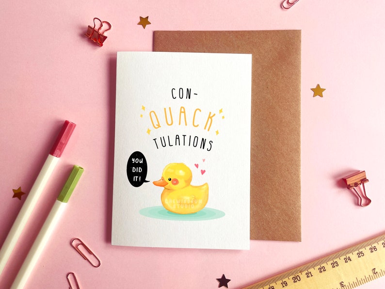 Congratulations Duck Card You Did It Card, Rubber Duck Card, Celebration Exam Card, Cute Yellow Duck Card, Duck Pun Card, Graduation Card image 1