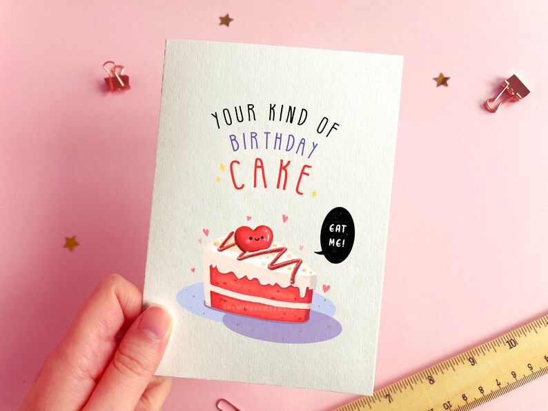 Rote Samt Geburtstagskuchen karte Essen Geburtstagskarte, GeburtstagStorte Karte, Happy Birthday Karte, Lustige Karte, Süße Kuchenkarten für Sie, Bestfriend Bild 3