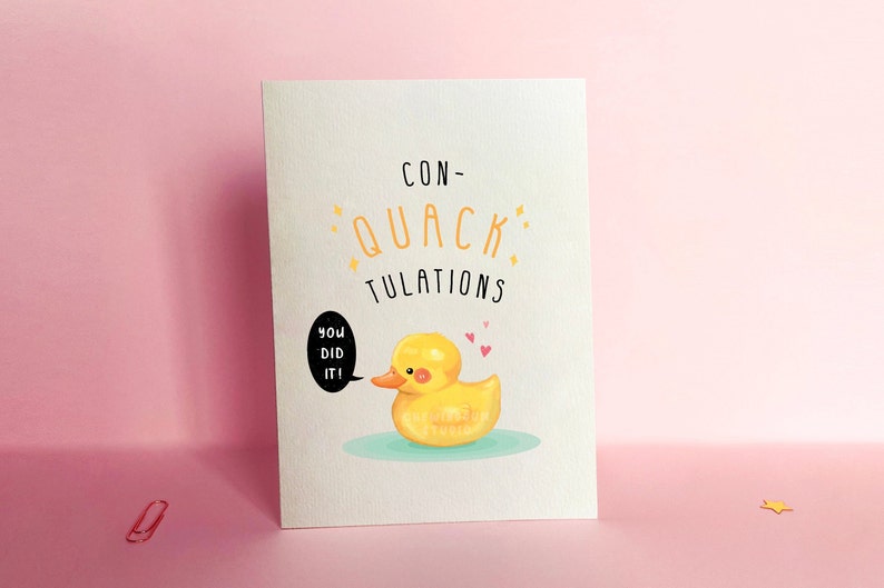 Congratulations Duck Card You Did It Card, Rubber Duck Card, Celebration Exam Card, Cute Yellow Duck Card, Duck Pun Card, Graduation Card image 3