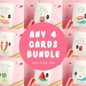 Any 4 Cards Bundle | Cute Cards Bundle, Mix & Match, Birthday Cards, Pun Card Bundle, Cards For Her, Girlfriend, Cards For Him, Boyfriend