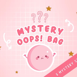 5 pcs Mystery Sticker Oops Bag | planner sticker, journaling, discounted sticker bag, grab bag, cute oops bag, kawaii sticker sheet, die cut