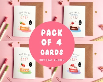 Pack Of 4 Birthday Card | Happy Birthday Cake Card, Birthday Card Pack, Birthday Card Bundle, Cute Birthday Cake Card For Her, For Him