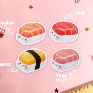 Sushi Stickers Pack Japanese Sushi Sticker, Salmon, Egg, Tuna, Tuna Belly Sushi Sticker, Kawaii Asian Food Die Cut, Cute Nigiri Sticker image 2