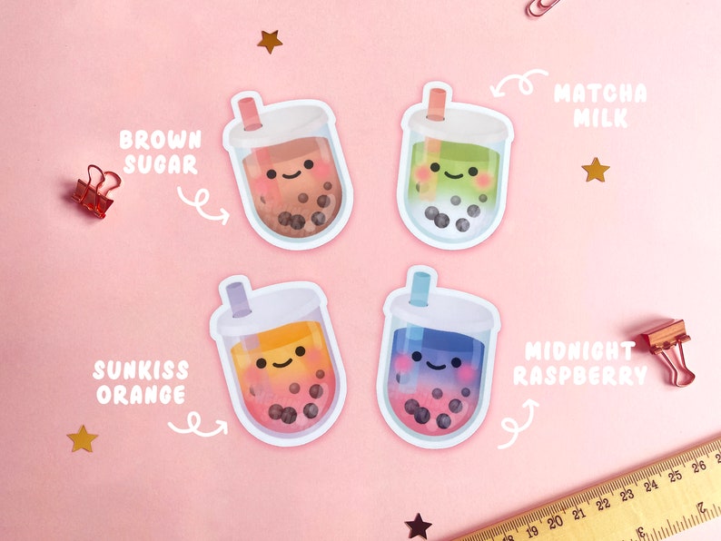 Boba Sticker Pack Bubble Tea Sticker Pack, Milk Tea Sticker Pack, Cute Die Cut Sticker, Sticker Gifts For Boba Lover, Kawaii Tea Sticker image 2