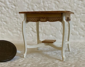 1:24 scale Handmade Tea Table with light Walnut finished top and Cream Painted Legs.