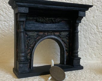 1:12 scale Hand Painted Fireplace Surround, Black with Copper, Gold and Silver Accents