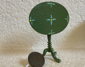 1:12 scale Hand Painted Tilt-Top Side Table, Folk Art style in Green
