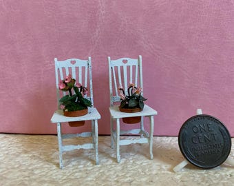 1:24 scale Handmade Chair Plant Holder with Flowering Plant, choose Geranium or Cyclamen