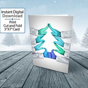 A Funny illustrated Christmas Greeting card for Health care workers as a Holiday thank you card for hospital staff and Healthcare heroes.