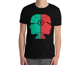 Good Robot Evil Robot Tecnología AI y símbolo de robótica camiseta unisex de manga corta