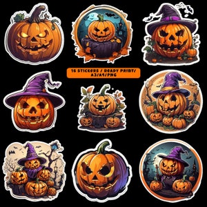 16 adesivi di Halloween / adesivi / Halloween / stampa pronta / PNG / A3 / A4 / HD