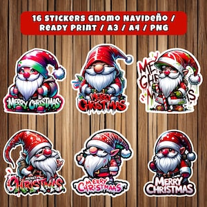 16 adesivi natalizi Gnome / adesivi / Gnomo natalizio / Stampa pronta / PNG / A3 / A4 / HD