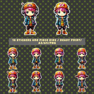 16 Autocollants One Piece Kids / Autocollants / One Piece / Ready Print / PNG / A3 / A4 / HD