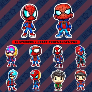 16 adesivi Spider-man / adesivi / Spider-Man / stampa pronta / PNG / A3 / A4 / HD