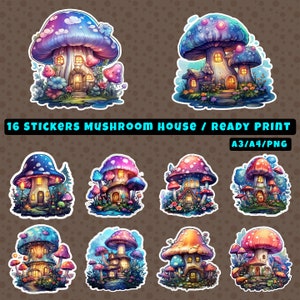 16 adesivi Casa dei funghi / Adesivi / Casa dei funghi / Stampa pronta / PNG / A3 / A4 / HD