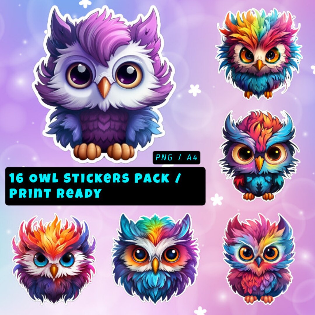 16 Stickers Owl Pack / Stickers / Owls / Ready Print / PNG / A4 / Hight ...