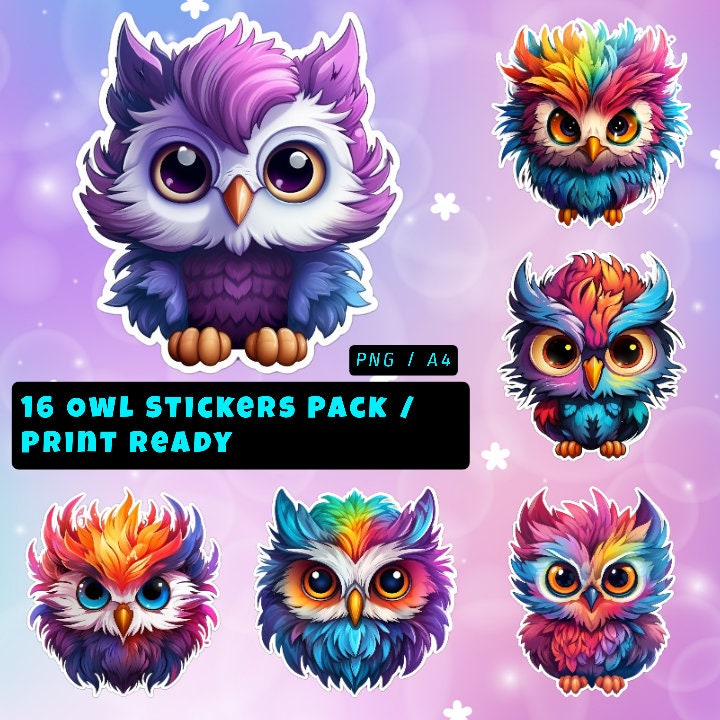16 Stickers Owl Pack / Stickers / Owls / Ready Print / PNG / A4 / Hight ...