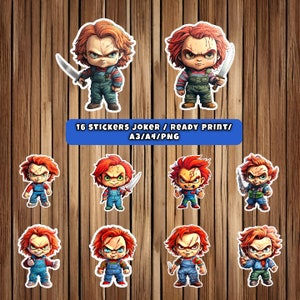 16 adesivi Chucky / adesivi / Chucky / stampa pronta / PNG / A3 / A4 / HD