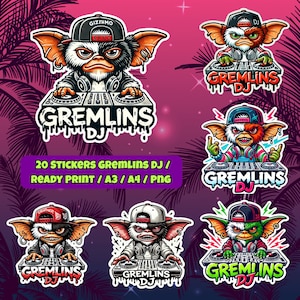 20 Autocollants Gremlins Dj / Licence de vente physique / Autocollants / Gremlins Dj / Ready Print / PNG / A3 / A4 / HD