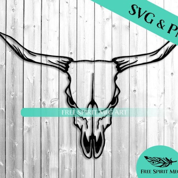 Longhorn Cow Skull SVG & PNG, Digital Download, Bull Skull svg, Western svg