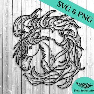 Cheval SVG & PNG, svg équestre, svg tête de cheval, fichier svg en téléchargement numérique pour cricut, svg équine, svg Cowgirl, cheval avec crinière fluide