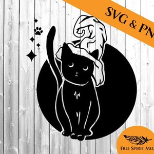 Halloween Cat SVG & PNG, Black Cat svg, Witchy svg, Digital Download svg file for Cricut, Magic svg, Mystical svg, Goth svg, svg bundle