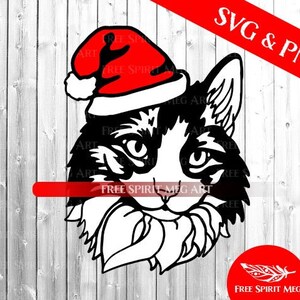 Christmas Cat SVG & PNG, Long Haired Cat SVG, Christmas svg, Layered Svg, Digital Download, Cat in Santa Hat, Holiday Cat svg