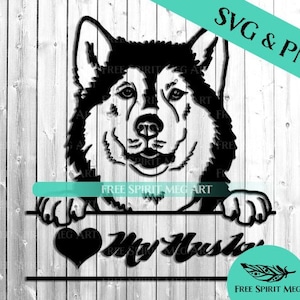 Husky SVG & PNG, Heart My Husky, Peeking Dog svg, Digital Download svg-bestand voor cricut, Siberische Husky, Hond moeder svg, Hond vader svg