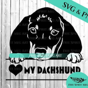 Teckel SVG & PNG, hond SVG, Doxie SVG, digitale download SVG-bestand voor cricut, hart mijn teckel, puppy SVG, worst hond SVG