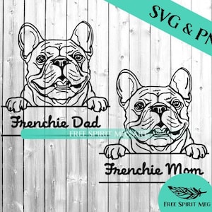 Bulldog Francês SVG e PNG, Frenchie svg, Dog Mom svg, Dog Dad svg, Download digital de arquivos svg para cricut, Peeking Dog svg