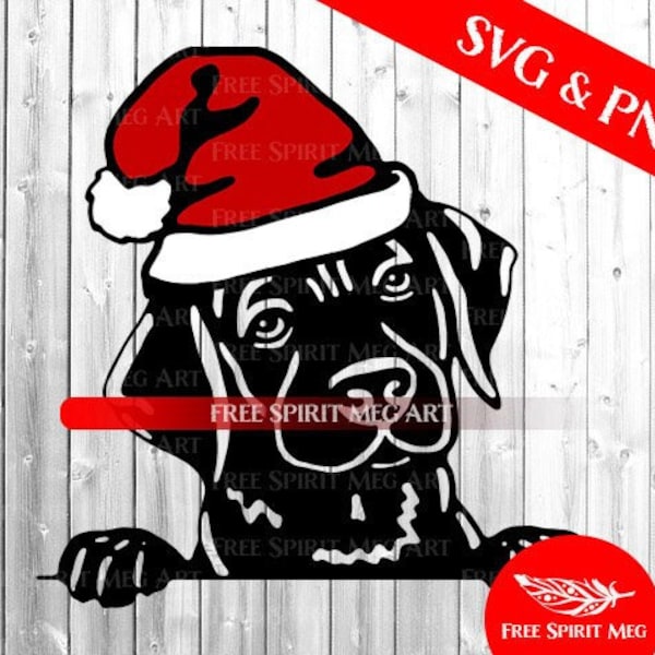 Christmas Black Lab SVG & PNG, Multi Layered Instant Download, Labrador Retriever Puppy with Santa Hat