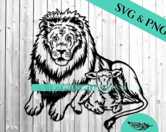 Lion and the Lamb SVG & PNG, 2 fichiers, Téléchargement instantané