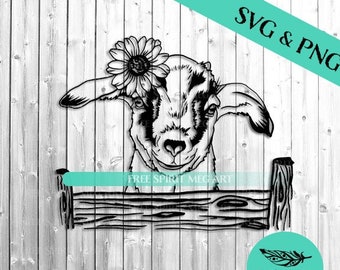 Goat SVG & PNG, Farm svg, Digital Download svg file for cricut, Goat with Flower svg